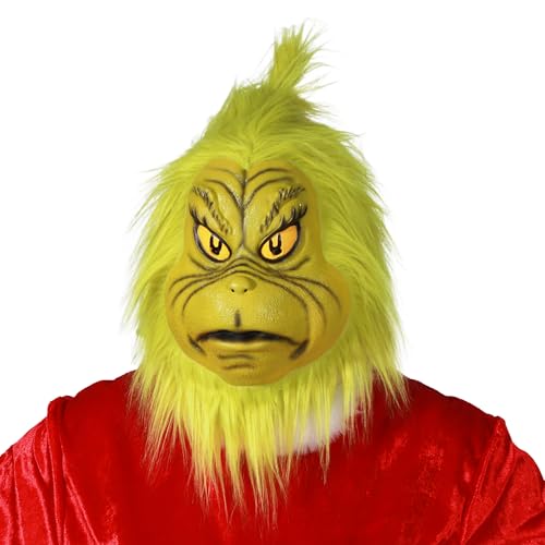 Chaks - Der Grinch™ Maske mit Kunsthaar, grüne Weihnachtsmaske für Erwachsene, Kostümzubehör für Verkleidungen von Chaks