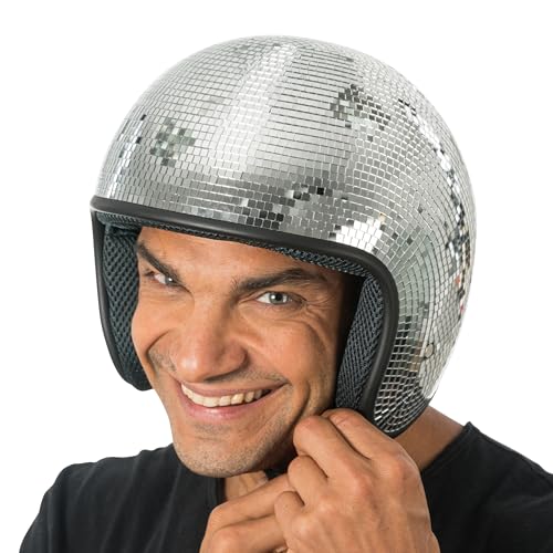 Chaks - Discokugel Helm für Erwachsene, silber, Hut, Kopfbedeckung für Festival, Karneval, Alltag von Chaks