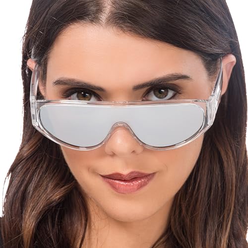 Chaks - Festival Brille, transparentes Gestell und weiß verspiegelte Gläser, für Männer und Frauen, Karneval, Party, Fashion Chaks - Festival Brille, transparentes Gestell und weiß verspiegelte Gläser, für Männer und Frauen, Karneval, Party, Fashion von Chaks