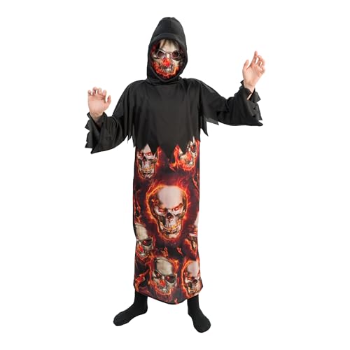 Chaks - Flammen-Totenkopf Kostüm für Erwachsene, 2-teilig mit Kapuze & Maske, Gruselkostüm für Halloween & Karneval Chaks - Flammen-Totenkopf Kostüm für Erwachsene, 2-teilig mit Kapuze & Maske, Gruselkostüm für Halloween & Karneval von Chaks
