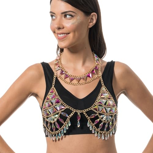 Chaks – Goldene Bikini Körperkette für Frauen mit funkelnden bunten Kunststoff Diamanten für Festivals & Strandpartys von Chaks