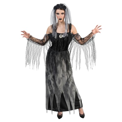 Chaks - Gothic Kleid Damen 2-teilig, Hochzeit, Samt & Spitze, Haarreif mit Rosen, Kostüm-Set für Halloween & Karneval von Chaks