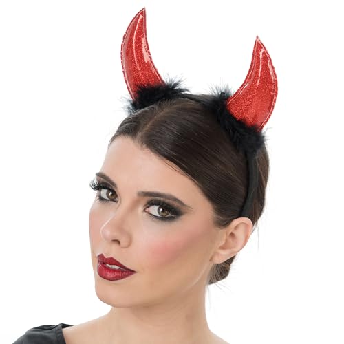 Chaks - Haarreif Teufelshörner, rot glitzernd mit Flausch, Dämon Kostüm Accessoires für Halloween, Karneval & Party Chaks - Haarreif Teufelshörner, rot glitzernd mit Flausch, Dämon Kostüm Accessoires für Halloween, Karneval & Party von Chaks