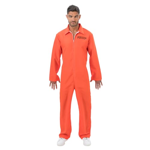 Chaks - Häftling Kostüm, Overall in Orange, Häftlingsnummer & Party’s Over Aufdruck, Jumpsuit für Halloween & Karneval Chaks - Häftling Kostüm, Overall in Orange, Häftlingsnummer & Party’s Over Aufdruck, Jumpsuit für Halloween & Karneval von Chaks