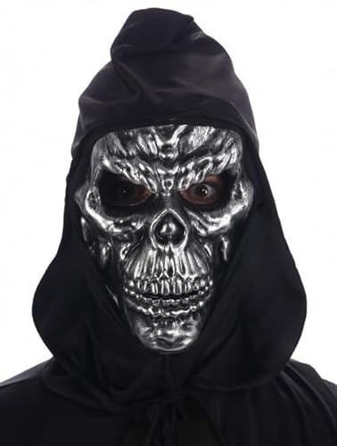 Chaks Halloween Maske Totenkopf mit Kapuze | Silber Schwarz von Chaks