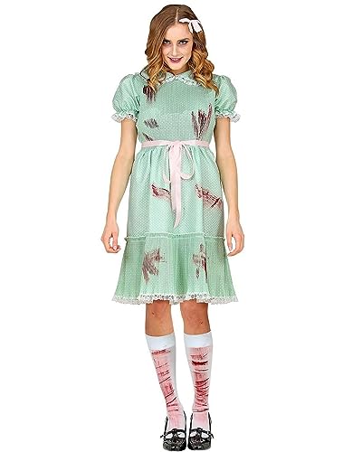 Chaks Halloween Zwilling Horror Kostüm Shining Twins für Damen | Kleid mit Schleifen & Blutflecken | Gruseliges Partnerkostüm in Grün Weiß (M) von Chaks