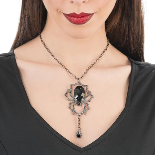 Chaks - Halskette mit Spinnen-Anhänger, Acrylstein Schwarz, Gothik Kostüm Accessoires für Halloween und Karneval Chaks - Halskette mit Spinnen-Anhänger, Acrylstein Schwarz, Gothik Kostüm Accessoires für Halloween und Karneval von Chaks