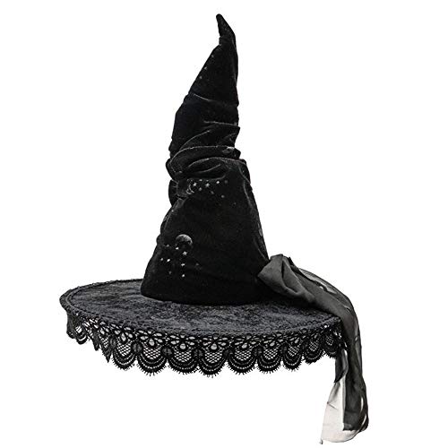 Chaks Hexenhut Star Night mit Spitze für Damen - Schwarz - Accessoire Kostüm Zauberin Dunkle Fee Halloween Mottoparty von Chaks
