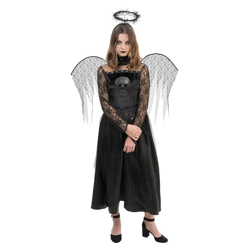 Chaks - Kinderkostüm-Set für Mädchen, Kleid mit Totenkopf, Flügel & Haarreif, Outfit für Halloween und Karneval Chaks - Kinderkostüm-Set für Mädchen, Kleid mit Totenkopf, Flügel & Haarreif, Outfit für Halloween und Karneval von Chaks