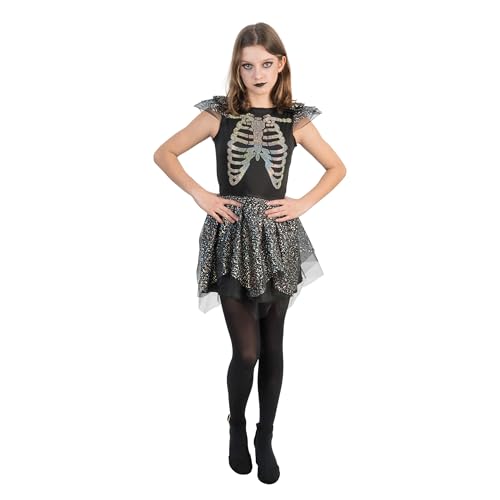 Chaks - Kinderkostüm Skelett mit Glitzerrock, für Mädchen, Strass & Tüll, Kleid für Halloween, Karneval & Mottoparty Chaks - Kinderkostüm Skelett mit Glitzerrock, für Mädchen, Strass & Tüll, Kleid für Halloween, Karneval & Mottoparty von Chaks