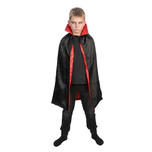 Chaks - Kinderkostüm Vampir Umhang, wendbares Cape mit Kragen in Schwarz & Rot, Kostüm Zubehör für Halloween & Karneval von Chaks