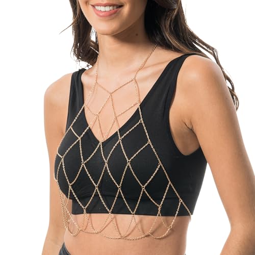 Chaks - Körperkette, Gold, Filigraner Körperschmuck, BH Bikini Kette, Festival, Schmuck, Party, Strand Chaks - Körperkette, Gold, Filigraner Körperschmuck, BH Bikini Kette, Festival, Schmuck, Party, Strand von Chaks