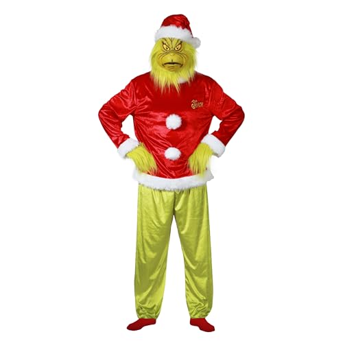 Chaks - Kostüm Der Grinch™, 5-teiliges Set für Erwachsene, für Karneval, Weihnachtsoutfit mit Maske, Mütze, Oberteil, Hose, Handschuhen von Chaks