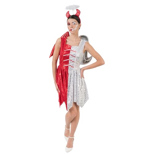 Chaks - Kostüm Engel & Teufel, 2-teilig mit Kleid, Flügeln & Haarreif, Verkleidung für Halloween und Karneval Chaks - Kostüm Engel & Teufel, 2-teilig mit Kleid, Flügeln & Haarreif, Verkleidung für Halloween und Karneval von Chaks