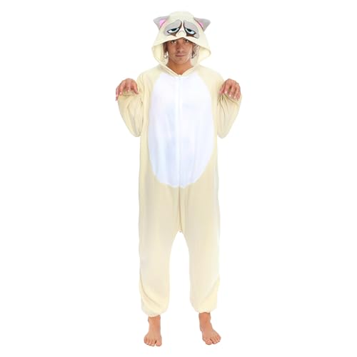 Chaks - Kostüm Grumpy Cat, Overall mit Kapuze, Onesie für Erwachsene, Tier Kostüm für Karneval, Mottoparty von Chaks