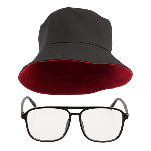 Chaks - Kostüm Set Rapper, Wendehut, Schwarz oder Rot, inkl. Brille, Accessoires, Fischerhut für Karneval, Festival von Chaks