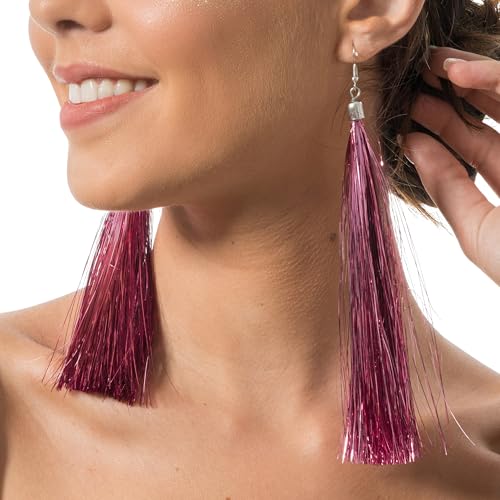 Chaks – Lametta Ohrringe, 17 cm lang, Glitzer Ohrstecker, Modeschmuck, Accessoire für Karneval, Party, Festival von Chaks