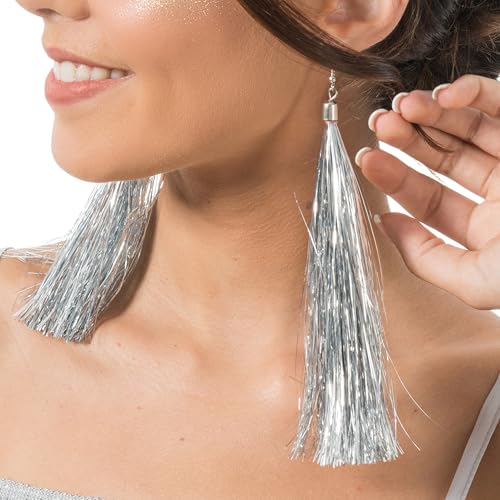 Chaks – Lametta Ohrringe, 17 cm lang, Glitzer Ohrstecker, Modeschmuck, Accessoire für Karneval, Party, Festival von Chaks