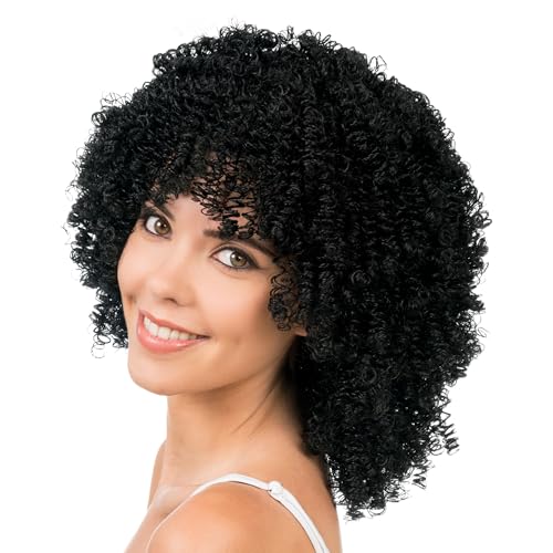Chaks - Locken Perücke für Erwachsene, schwarz, 35 cm, Karneval, Festival, 70er Jahre Disco Party Chaks - Locken Perücke für Erwachsene, schwarz, 35 cm, Karneval, Festival, 70er Jahre Disco Party von Chaks