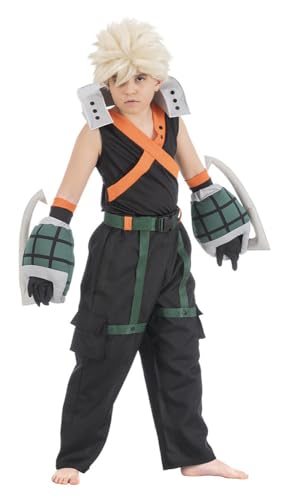 Chaks My Hero Academia Kostüm Katsuki Bakugo für Kinder Gr. 128-152 schwarz Manga-Kostüm Anime Cosplay Fasching Karneval (140) von Chaks