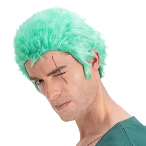 Chaks One Piece Perücke Pirat Roronoa Zoro grün für Herren Kostüm-Zubehör Fasching Karneval Cosplay Lizenz-Perücke von Chaks