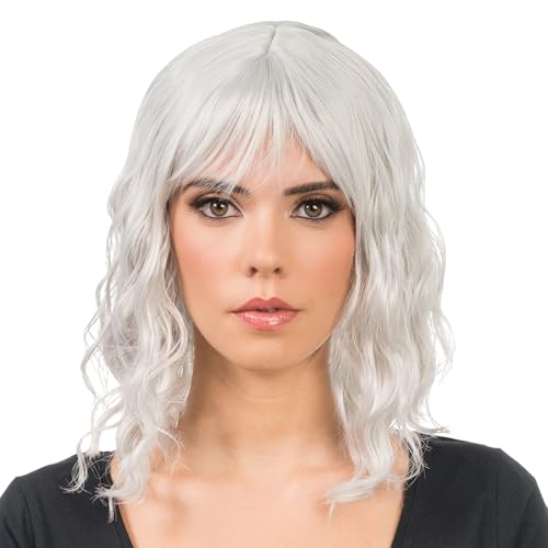 Chaks - Perücke Damen kurze lockige Haare 35cm, Bob Wellig mit Pony aus Polyester, Festival, Karneval, Cosplay von Chaks