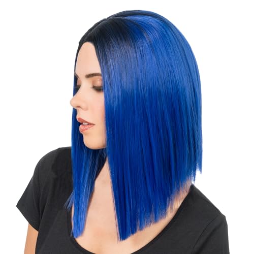 Chaks - Perücke für Damen, 40 cm Bob glatt, blau mit schwarzem Ansatz, für Karneval, Cosplay, Festival und Party Chaks - Perücke für Damen, 40 cm Bob glatt, blau mit schwarzem Ansatz, für Karneval, Cosplay, Festival und Party von Chaks