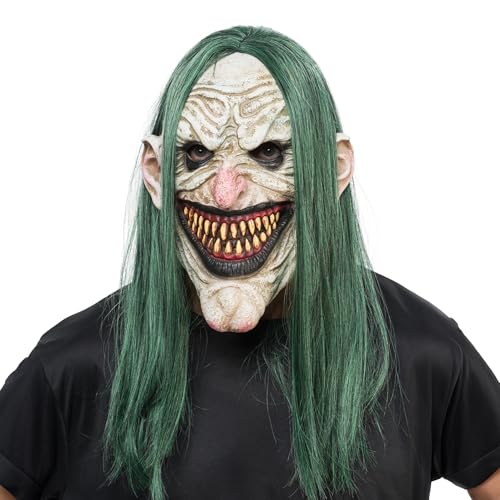 Chaks - Psycho Maske mit Haaren, grinsender Horror Clown mit Zähnen, Kostüm Accessoires für Halloween und Karneval Chaks - Psycho Maske mit Haaren, grinsender Horror Clown mit Zähnen, Kostüm Accessoires für Halloween und Karneval von Chaks