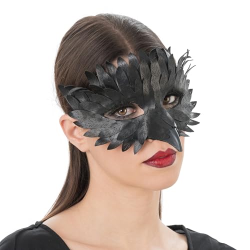 Chaks - Rabenmaske aus Kunstleder, Halbmaske mit Federoptik & Schnabel, Kostüm Accessoires für Halloween & Karneval Chaks - Rabenmaske aus Kunstleder, Halbmaske mit Federoptik & Schnabel, Kostüm Accessoires für Halloween & Karneval von Chaks