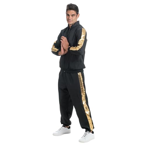 Chaks Rapper Kostüm Musiker Rap-Gott für Herren Gr. M-XL Trainingsanzug Schwarz Gold 90er 80er Mottoparty Fasching Karneval (M) von Chaks