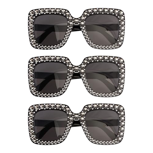 Chaks - Retro Sonnenbrille 3er Set, Rechteckige Partybrille mit Strass, Schwarz getönt für Festival & Karneval Chaks - Retro Sonnenbrille 3er Set, Rechteckige Partybrille mit Strass, Schwarz getönt für Festival & Karneval von Chaks