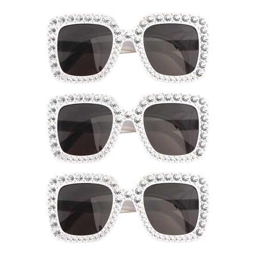 Chaks - Retro Sonnenbrille 3er Set, Rechteckige Partybrille mit Strass, Schwarz getönt für Festival & Karneval Chaks - Retro Sonnenbrille 3er Set, Rechteckige Partybrille mit Strass, Schwarz getönt für Festival & Karneval von Chaks