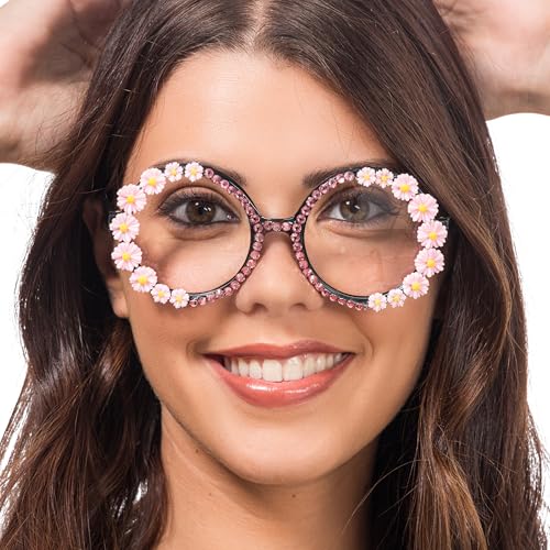 Chaks - Rosa Brille, Blumen und Strasssteine, 70er Jahre Hippie Retro Accessoires, Festival, Karneval, Party Chaks - Rosa Brille, Blumen und Strasssteine, 70er Jahre Hippie Retro Accessoires, Festival, Karneval, Party von Chaks