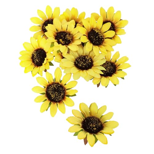 Chaks - Sonnenblumen Deko, 12 Stück, Durchmesser 8 cm, Partydeko, Hippie, Kunstblumen in Gelb, Party, Festival, Kostüm von Chaks