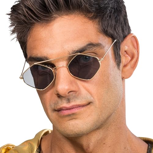 Chaks - Sonnenbrille, goldenes Metallgestell, schwarze Gläser, Accessoires für Festival, Karneval, Männer, Brille Chaks - Sonnenbrille, goldenes Metallgestell, schwarze Gläser, Accessoires für Festival, Karneval, Männer, Brille von Chaks
