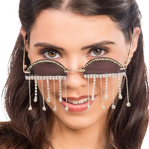 Chaks - Sonnenbrille Damen mit Strass und Anhängern - Schmale Brille für Festival, Karneval & Party, Vintage Retro von Chaks