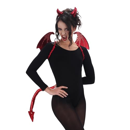 Chaks - Teufelskostüm Zubehör-Set für Damen, Hörner, Flügel und Schwanz, Kostüm Accessoires für Halloween und Cosplay Chaks - Teufelskostüm Zubehör-Set für Damen, Hörner, Flügel und Schwanz, Kostüm Accessoires für Halloween und Cosplay von Chaks