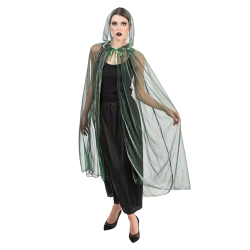 Chaks - Umhang mit Kapuze in schillerndem Grün, Cape 120 cm lang, Kostüm Accessoires für Halloween und Karneval von Chaks