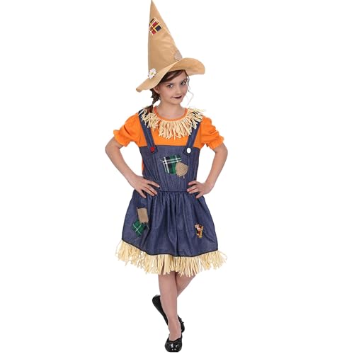 Chaks Vogelscheuchen Kostüm Halloween Strohpuppe Leni mit Hut für Kinder Gr. 116-152 Fasching Karneval (140) von Chaks