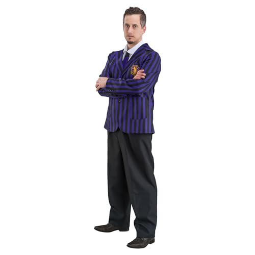 Chaks Wednesday Filmkostüm Xavier für Herren | Offizielle Addams Family Schuluniform in Schwarz und Lila – Perfekt für Halloween (DE/NL/SE/PL, Alphanumerisch, S, Regular, Regular, Schwarz/Lila) von Chaks
