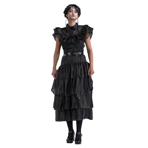 Chaks Kostüm Wednesday für Damen | Ballkleid Rabenball Schwarz - Addams Family S von Chaks