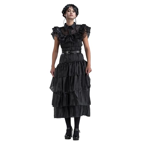 Chaks Wednesday Kostüm Ballkleid schwarz Rabenball für Damen Gr. S-L Halloween Addams Family Fasching Karneval (S) von Chaks