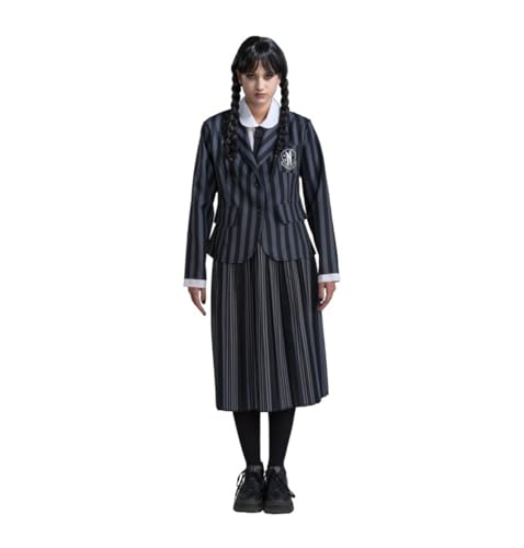 Chaks Wednesday Kostüm Schuluniform Nevermore Wednesday Addams für Damen Gr. XS-L schwarz Fasching Halloween (L) von Chaks