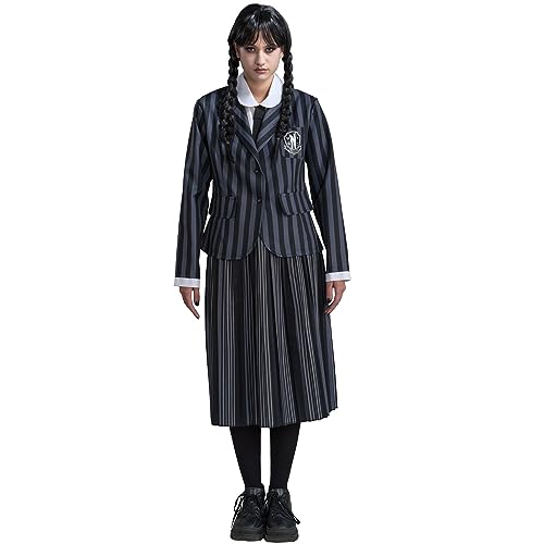 Chaks Wednesday Kostüm Schuluniform Nevermore Wednesday Addams für Damen Gr. XS-L schwarz Fasching Halloween (XS) von Chaks