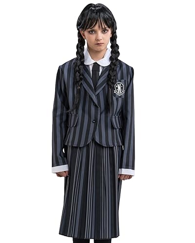 Chaks Wednesday Kostüm Schuluniform Nevermore Wednesday Addams für Kinder Gr. 140-164 schwarz Halloween Fasching (140) von Chaks