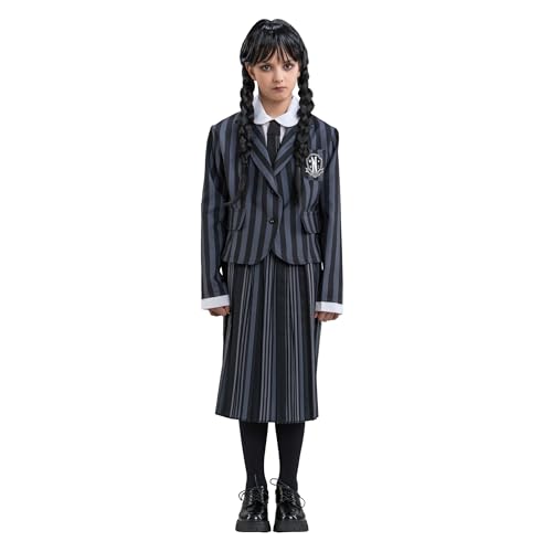 Chaks Wednesday Kostüm Schuluniform Nevermore Wednesday Addams für Kinder Gr. 140-164 schwarz Halloween Fasching (164) von Chaks