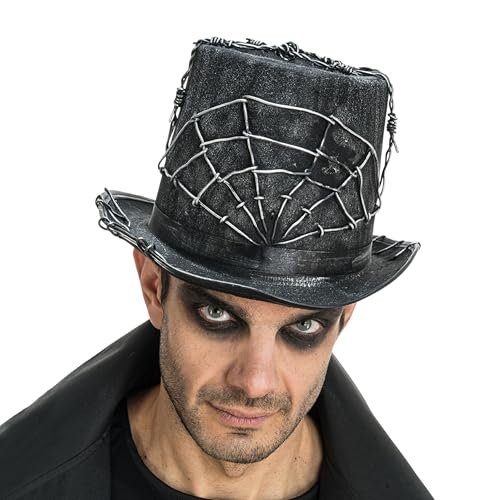 Chaks - Zylinder Hut für Herren in Schwarz, Spinnweben Design, düstere Kostüm Accessoires für Halloween und Karneval von Chaks