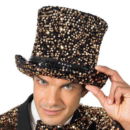 Chaks - Zylinderhut mit Pailletten, Kopfbedeckung für Erwachsene, Accessoire für Showman, Silvester, Kostüm, Karneval Chaks - Zylinderhut mit Pailletten, Kopfbedeckung für Erwachsene, Accessoire für Showman, Silvester, Kostüm, Karneval von Chaks