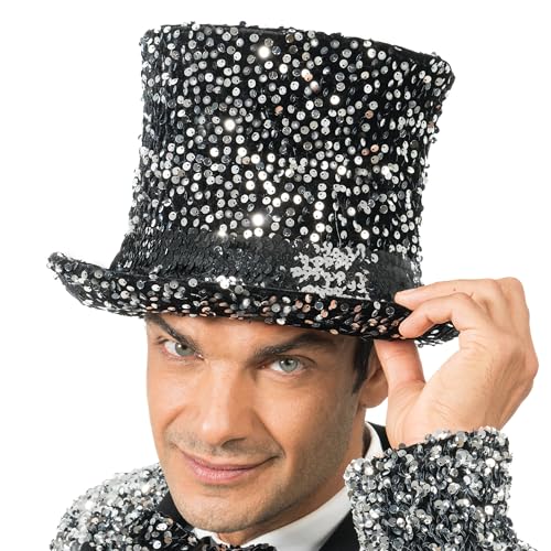 Chaks - Zylinderhut mit Pailletten, Kopfbedeckung für Erwachsene, Accessoire für Showman, Silvester, Kostüm, Karneval Chaks - Zylinderhut mit Pailletten, Kopfbedeckung für Erwachsene, Accessoire für Showman, Silvester, Kostüm, Karneval von Chaks