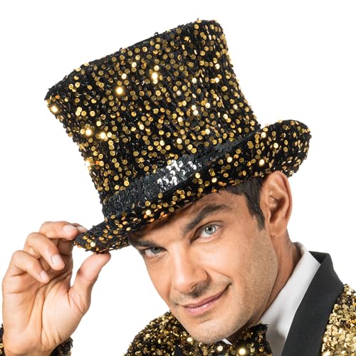 Chaks - Zylinderhut mit Pailletten, Kopfbedeckung für Erwachsene, Accessoire für Showman, Silvester, Kostüm, Karneval Chaks - Zylinderhut mit Pailletten, Kopfbedeckung für Erwachsene, Accessoire für Showman, Silvester, Kostüm, Karneval von Chaks